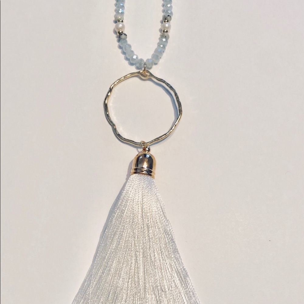 Long light gray tassel Necklace